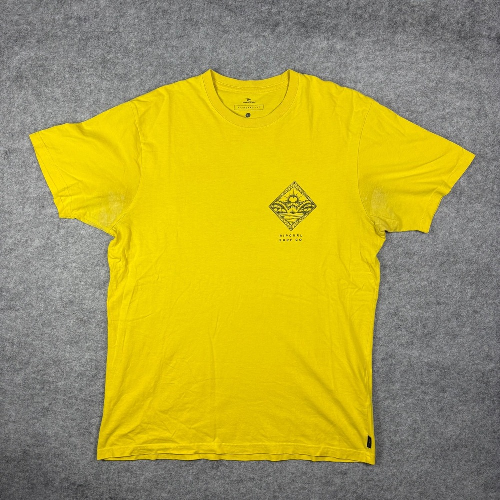 Rip Curl Surf Co Mens Large Yellow Graphic T-Shirt Torquay Trestles Hossegor Tee - Picture 3 of 8